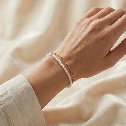 DOS PULSERAS 18K VERGOLDET MIT PERLEN